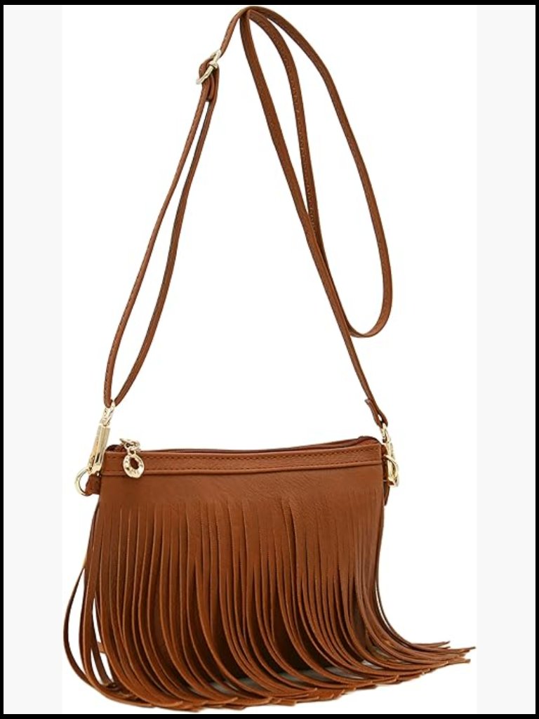 Fringe Crossbody Bag With Detachable Wrist Strap Zipper Closure